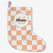 Geruit perzikkleurig wit geometrisch retro monogra kleine kerstsok (Voorkant)