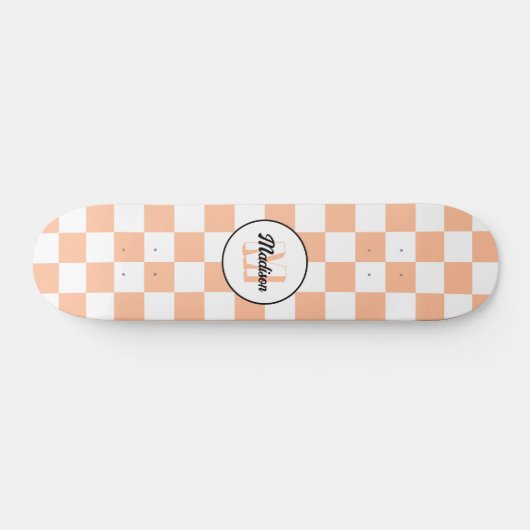 Geruit perzikkleurig wit geometrisch retro monogra skateboard (Horizontaal)