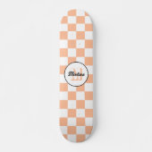 Geruit perzikkleurig wit geometrisch retro monogra skateboard (Voorkant)