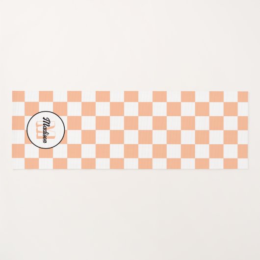 Geruit perzikkleurig wit geometrisch retro monogra yogamat (Voorkant (horizontaal))