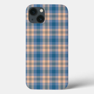 Geruit Plaid Beige Blauw Grijs en Perzik iPhone 13 Hoesje