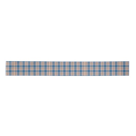 Geruit Plaid Beige Blauw Grijs en Perzik Lint (Voorkant)