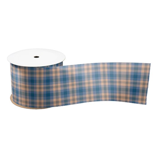 Geruit Plaid Beige Blauw Grijs en Perzik Lint (Spoel)