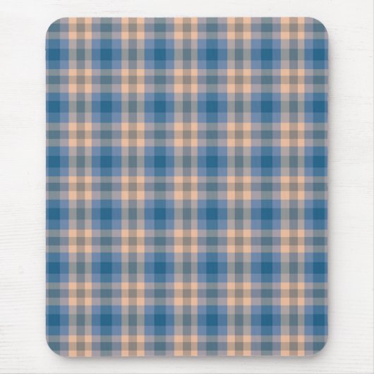 Geruit Plaid Beige Blauw Grijs en Perzik Muismat (Voorkant)
