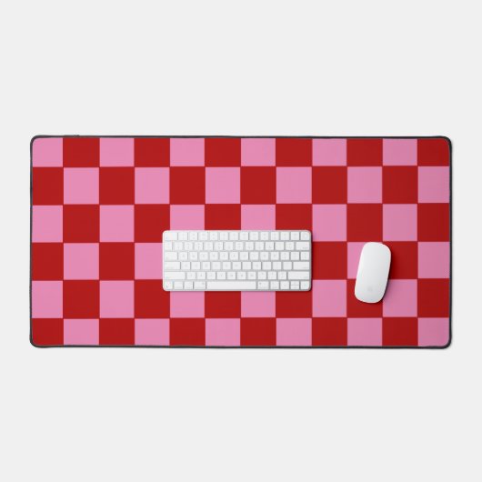 Geruit rood en heet roze bureaumat (Keyboard & Muis)