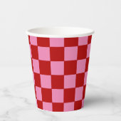 Geruit rood en heet roze papieren bekers (Voorkant)