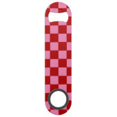 Geruit rood en heet roze speed flessenopener (Voorkant)