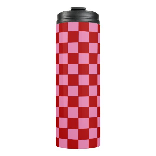 Geruit rood en heet roze thermosbeker (Voorkant)