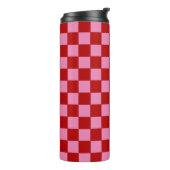 Geruit rood en heet roze thermosbeker (Gedraaid links)