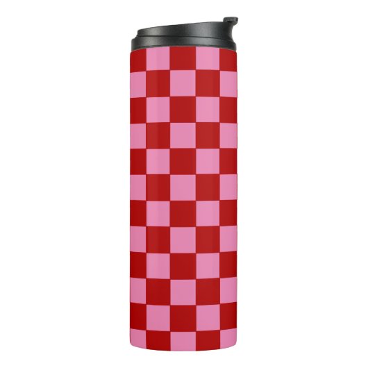 Geruit rood en heet roze thermosbeker (Gedraaid links)
