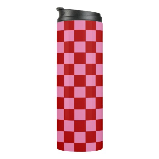 Geruit rood en heet roze thermosbeker (Geroteerd rechts)