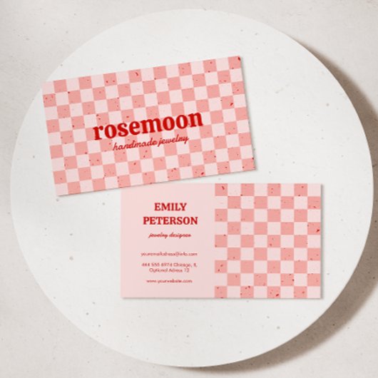 Geruit roze rood retro Visitekaartje