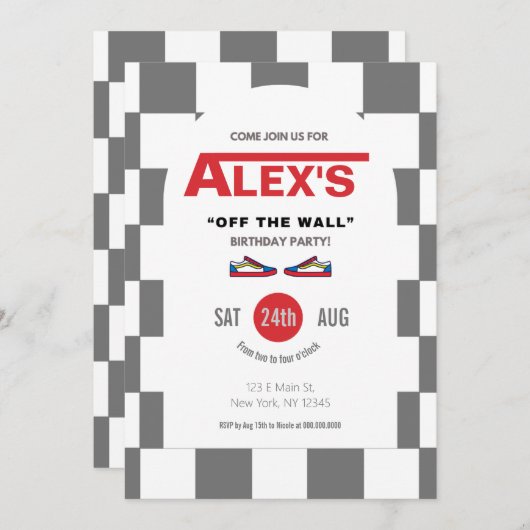 Geruit Schaats verjaardagsfeestje uitnodiging (Voorkant / Achterkant)