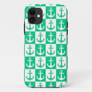 Geruit scheepsankerpatroon - Oceaangroen    iPhone 11 Hoesje
