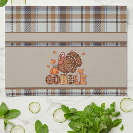 Geruit & Speels – Thanksgiving Kalkoen Theedoek (Gevouwen)