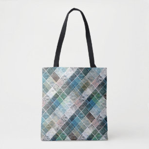 geruit, tartan, plaid, klassiek, blauw, wit draagtas