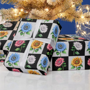 Geruit veelkleurig Zonnebloem Bloemontwerp Cadeaupapier