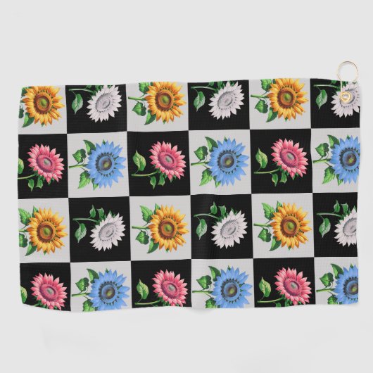 Geruit veelkleurig Zonnebloem Bloemontwerp Golfhanddoek (Horizontaal)