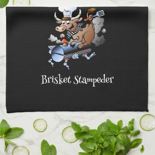 Geruit verleden Koe Mascotte Griller Blk Custom Theedoek (Gevouwen)