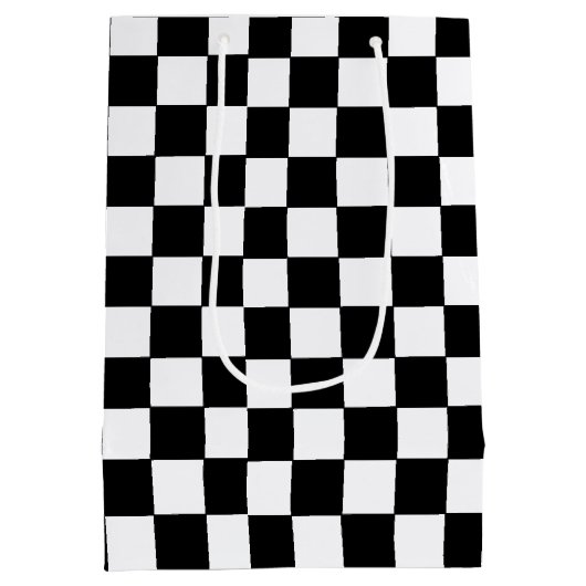 Geruit wit en zwart medium cadeauzakje (Achterkant)