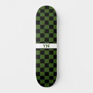 Geruit Zwart & Donkergroen Aangepaste Naam Initial Skateboard