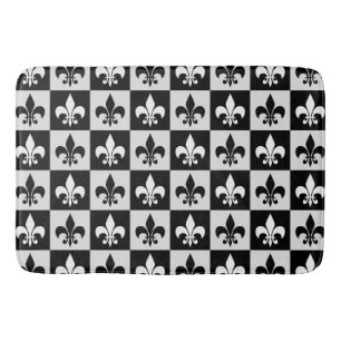 Geruit zwart wit Fleur-de-Lis patroon Badmat