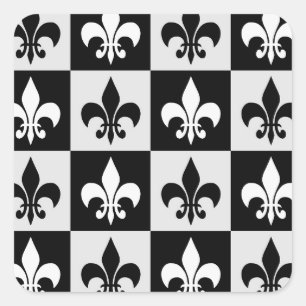 Geruit zwart wit Fleur-de-Lis patroon Vierkante Sticker