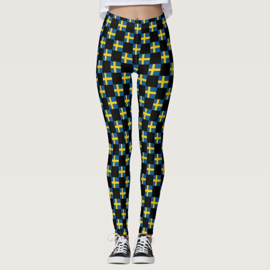 Geruit Zweeds vlagpatroon Leggings (Voorkant)