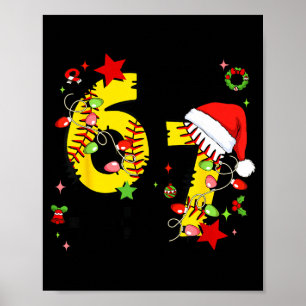 Geruite 67 Softbal Kerstman Hoed Kerstmis Zes Zeve Poster