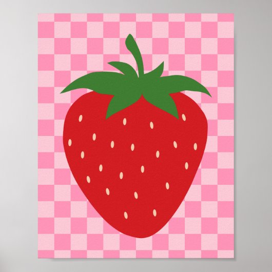 Geruite aardbeien retro fruit roze en rood poster (Voorkant)
