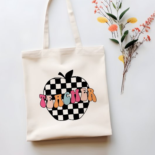 Geruite Apple Teacher Canvas tas