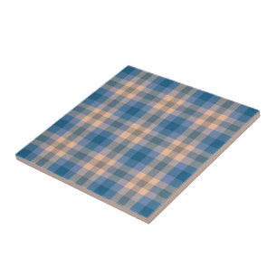 Geruite Beige Blau Grijs En Perzik Schotse Plaid Tegeltje