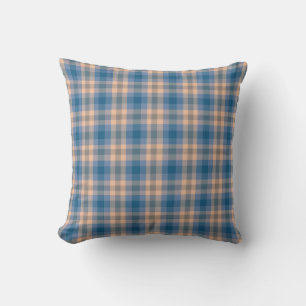 Geruite Beige Blauw Grijs En Perzik Schotse Plaid Kussen