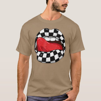 Geruite Black White Lip Racer Race Racing Mannen W T-shirt