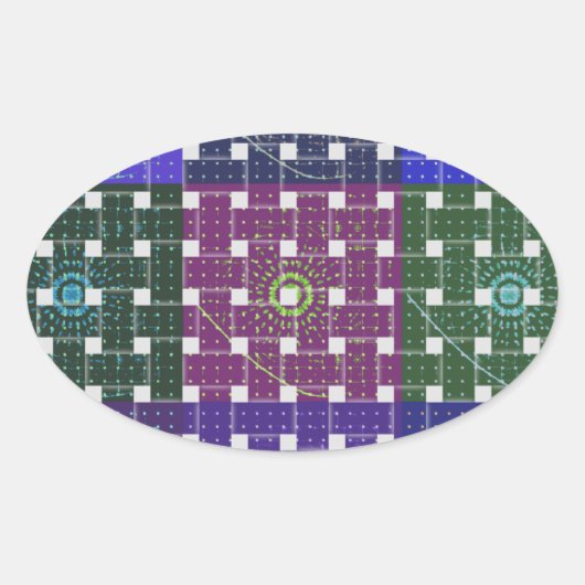 Geruite Blauwe en Paarse Art Print Ovale Sticker (Voorkant)