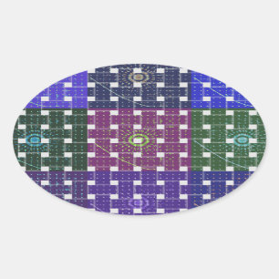Geruite Blauwe en Paarse Art Print Ovale Sticker
