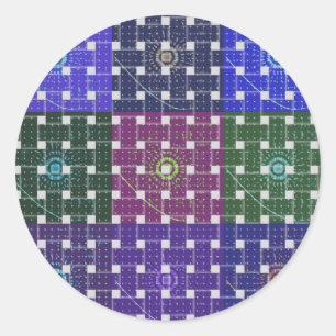 Geruite Blauwe en Paarse Art Print Ronde Sticker