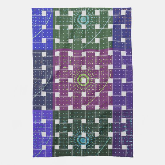 Geruite Blauwe en Paarse Art Print Theedoek (Verticaal)