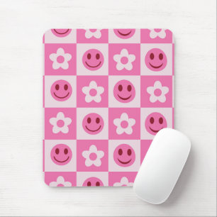 Geruite bloemen en gelukkige gezichten roze  muismat