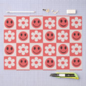 Geruite bloemen en Happy Faces Rood Tissuepapier (Craft)