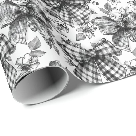 Geruite Bow Coquette Zwart en Wit Cadeaupapier (Rol Hoek)