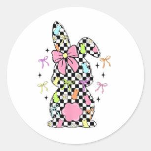 Geruite Bunny Paasdag Coquette Bows Pasen Bu Ronde Sticker