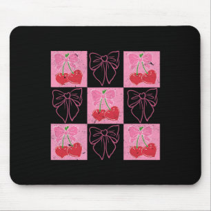 Geruite Cherry Coquette Bow Ribbon Roze Valentijn Muismat