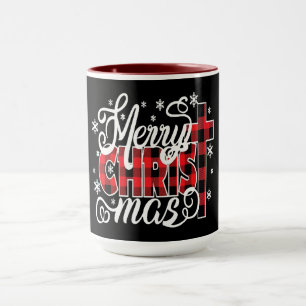 Geruite CHRIST-design met kruis en sneeuwvlokken Mok