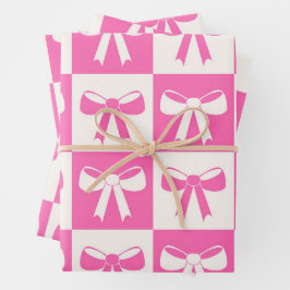 Geruite Coquette Girly Pink Bows Patroon Inpakpapier Vel