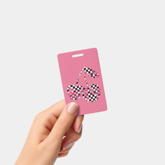 Geruite en roze harten geruite kersen badge