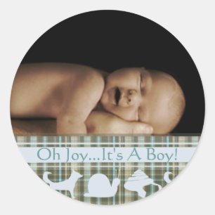Geruite foto-stickers voor babyjongens ronde sticker