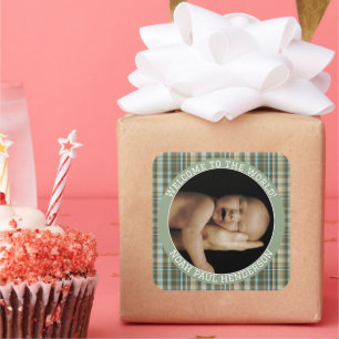 Geruite foto-stickers voor babyjongens vierkante sticker
