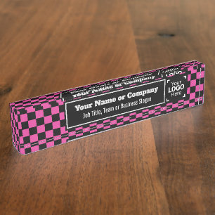 Geruite Fuchsia & Zwart - Moderne Business Style Naambordje