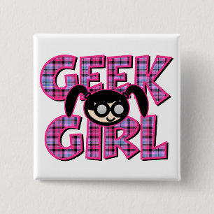 Geruite Geek Meisje met Grafische Vormgeving Vierkante Button 5,1 Cm